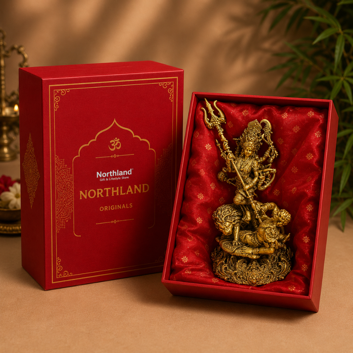 Durga Mata Mahishasura Vadh God Idol in Premium Gift Box (2 x 5 Inches, Gold, Resin)