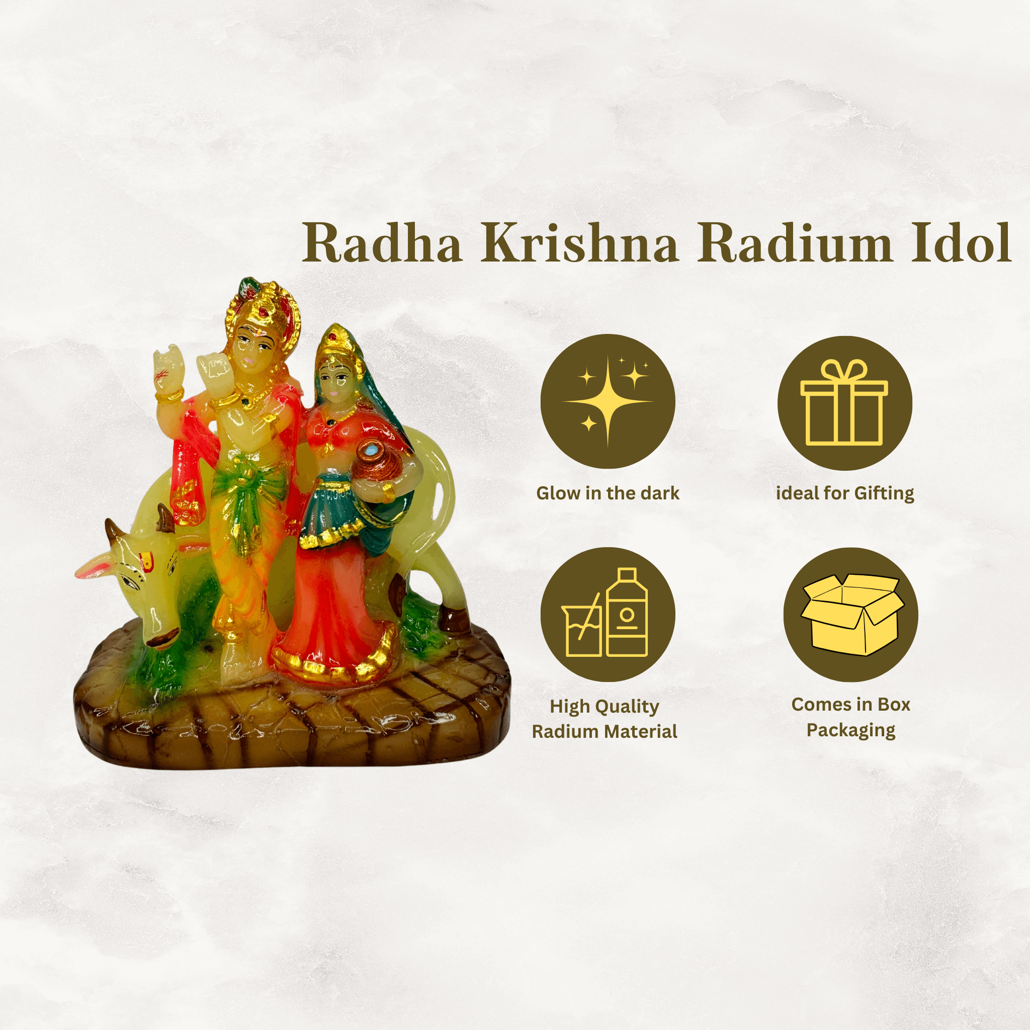Glow in The Dark Pisa Green Radium Radha Krishna Statue Murti Idol