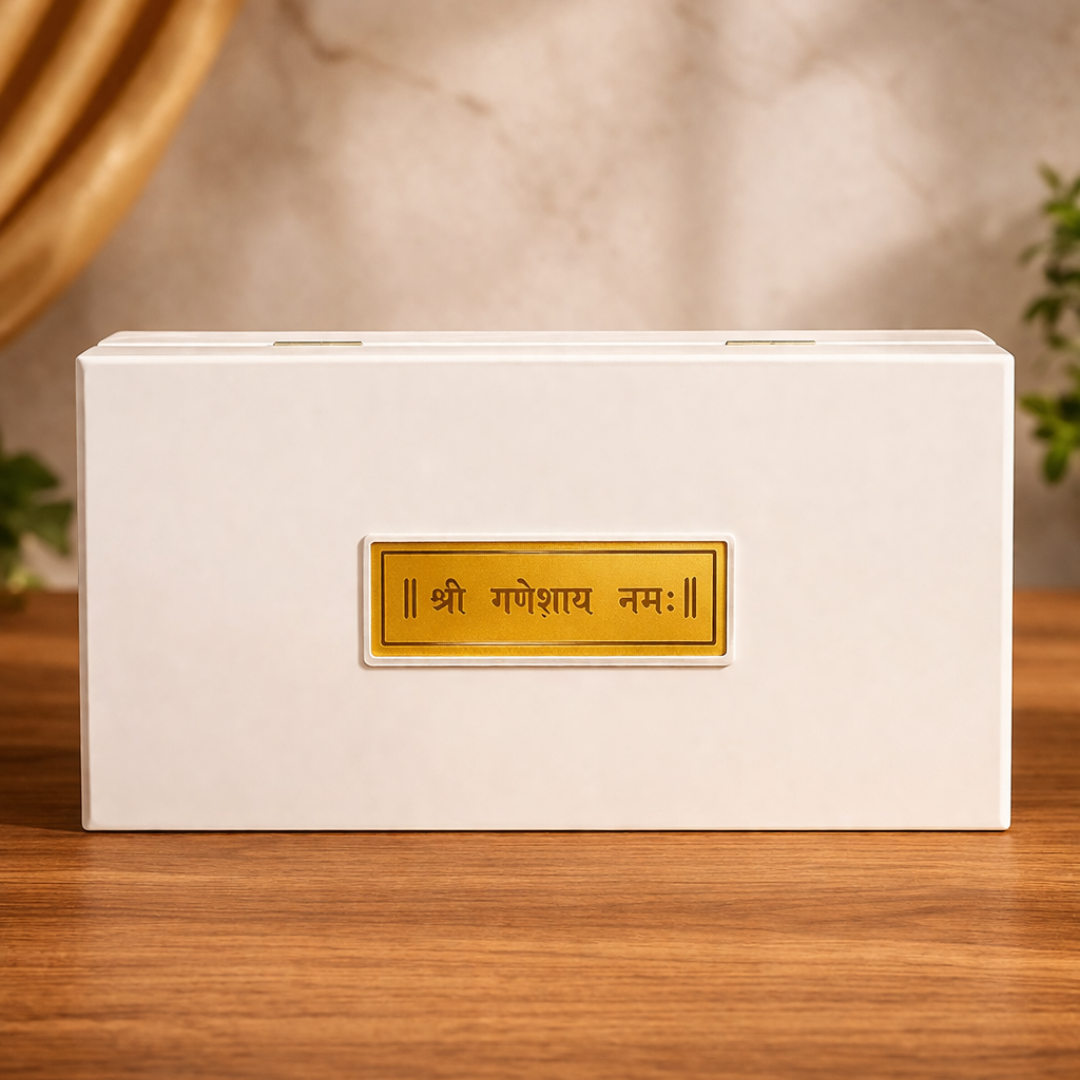 24 Karat Gold Plated Shree Ganesha Namah in Charan Paduka Temple Box with Chandan Fragrance