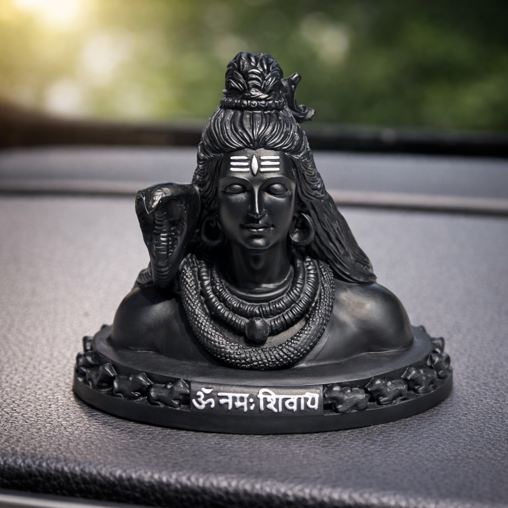Shiva Idol for Car Dashboard, 8.99 Cm Height, Black, Resin Mahadev Murti