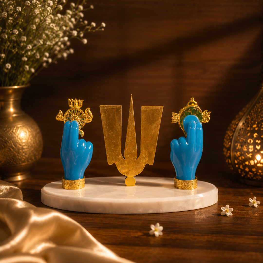 Tirupati Balaji Tilak with Hands of Shankha & Chakra on Stable Stone Base- Perfect for car Dashboard, Festival gifting, Diwali (Blue, Resin, Base- 7 inches, Height- 4 inches )