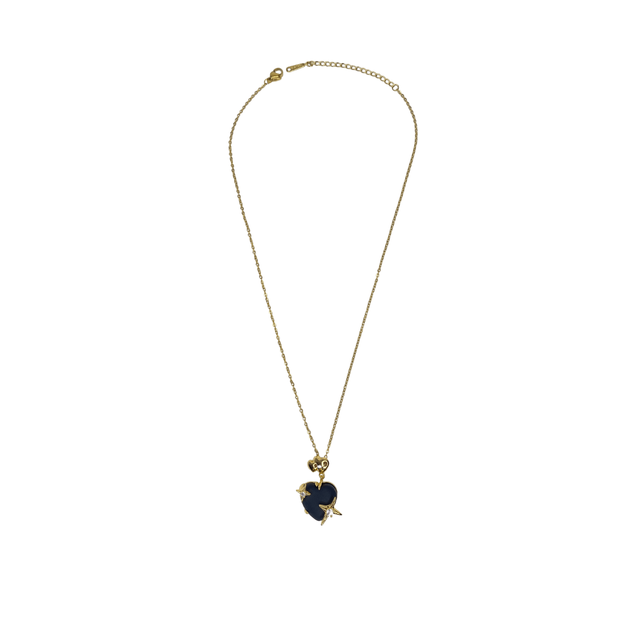 Black Heart Shaped Pendant with Golden Detailing & Golden Anti-Tarnish Chain in a Heart-Shaped Gift Box