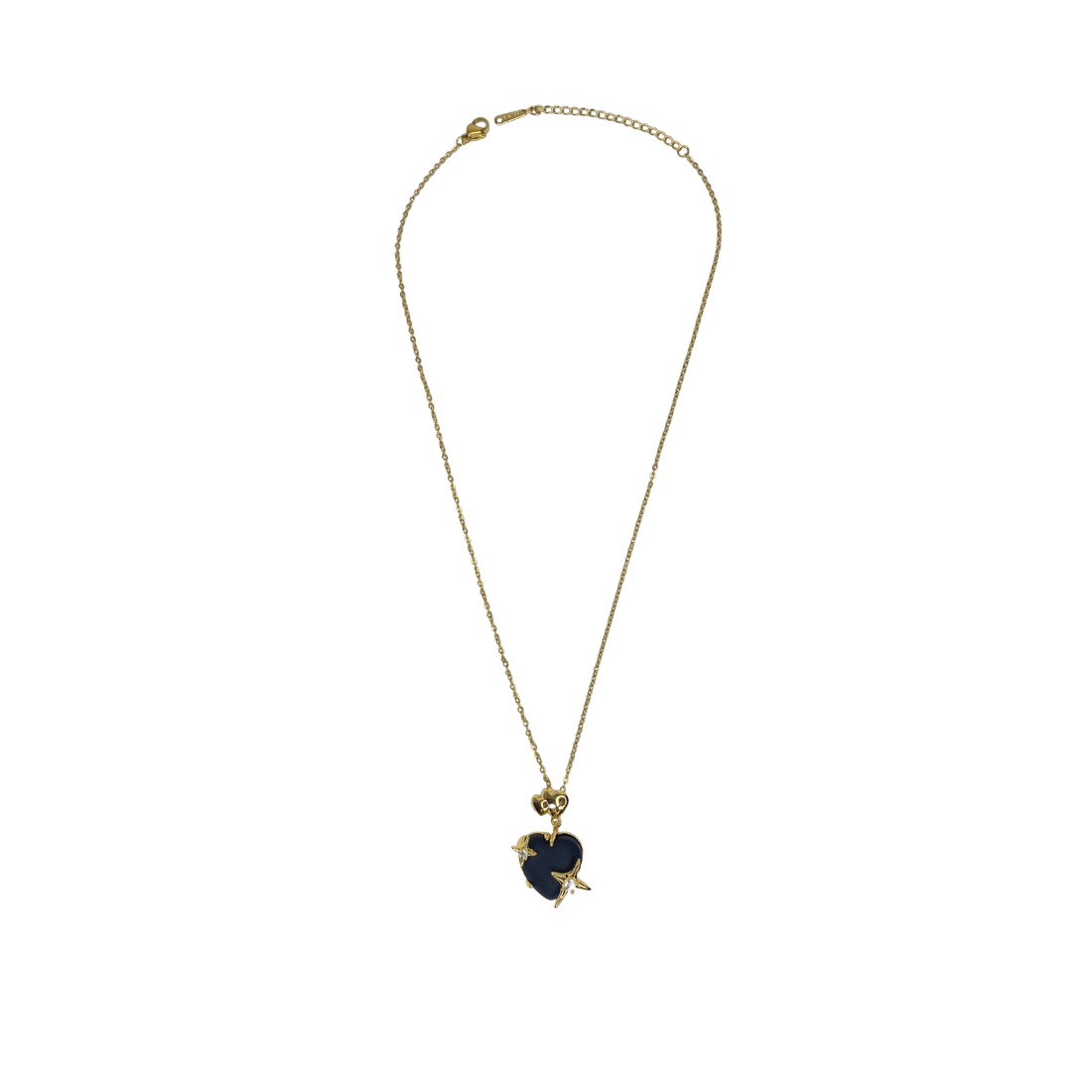 Black Heart Shaped Pendant with Golden Detailing & Golden Anti-Tarnish Chain in a Heart-Shaped Gift Box