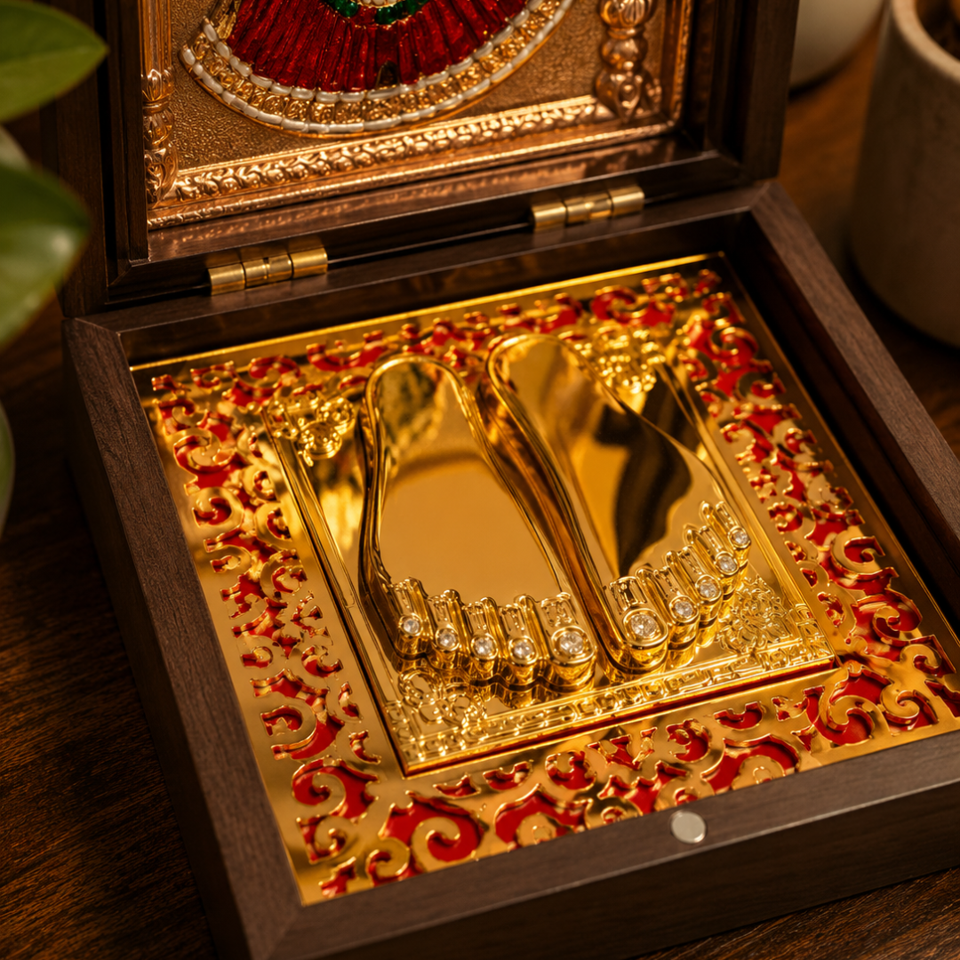 24KT Gold Plated Baba Khatu Shyam Idol with Charan Paduka