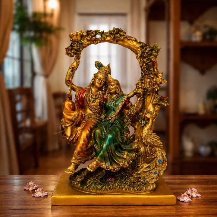 Radha Krishna on Swing Jhula Statue Idol Showpiece Murti (Resin, 10 Inch)