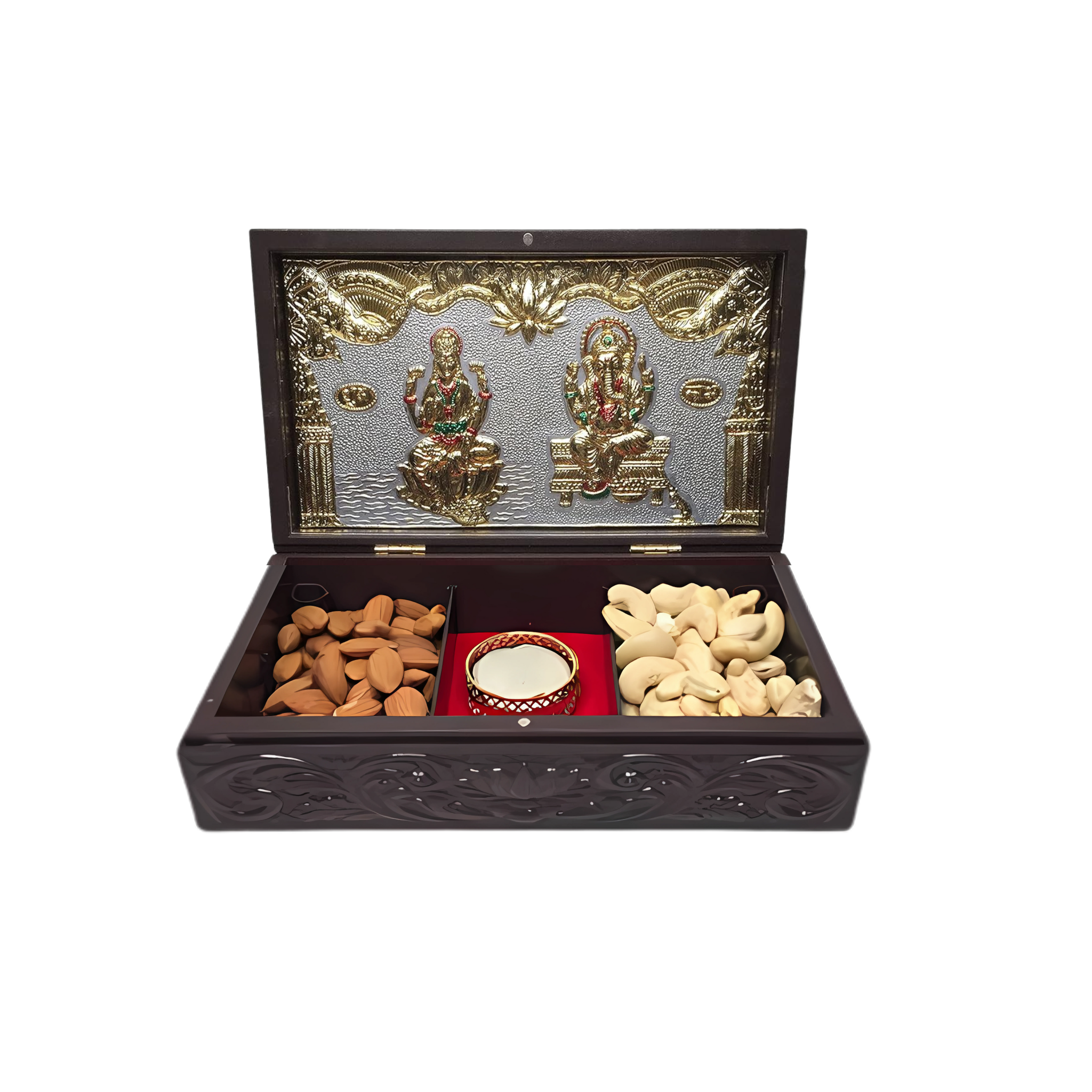 Gold Plated Laxmi Ganesha Figurine in Decorative Box with Chandan Fragrance