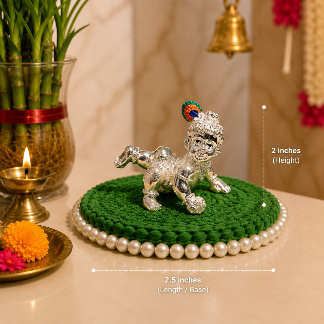 999 Silver Plated Laddoo Gopal Baby Krishna Idol with Premium Gift Box