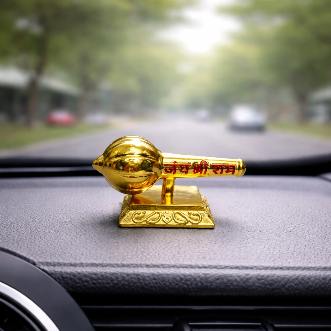 Lord Hanuman Ji Metal Gada with Jai Shree Ram Engraving Idol - Gold  (Size 8 × 3  × 3.5 cm)