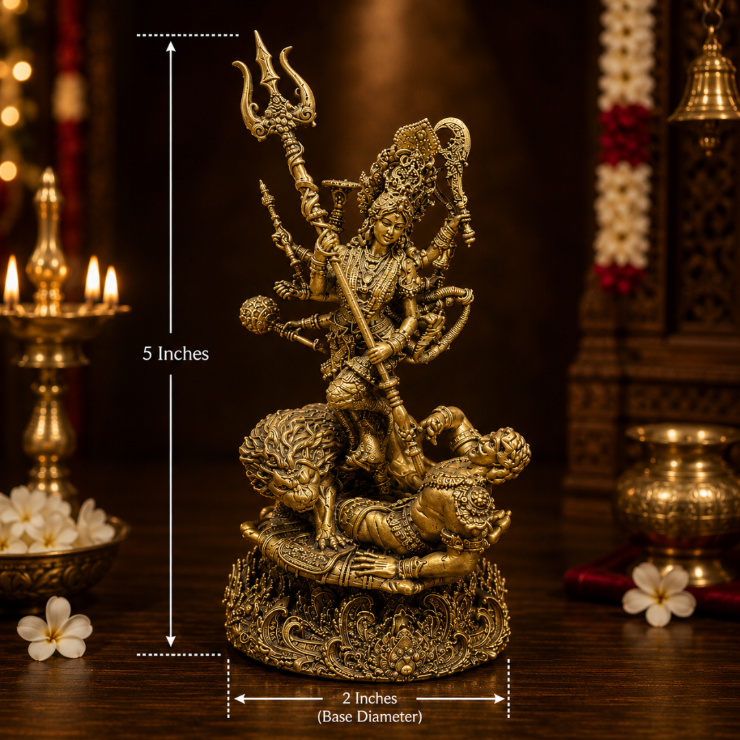 Durga Mata Mahishasura Vadh God Idol in Premium Gift Box (2 x 5 Inches, Gold, Resin)
