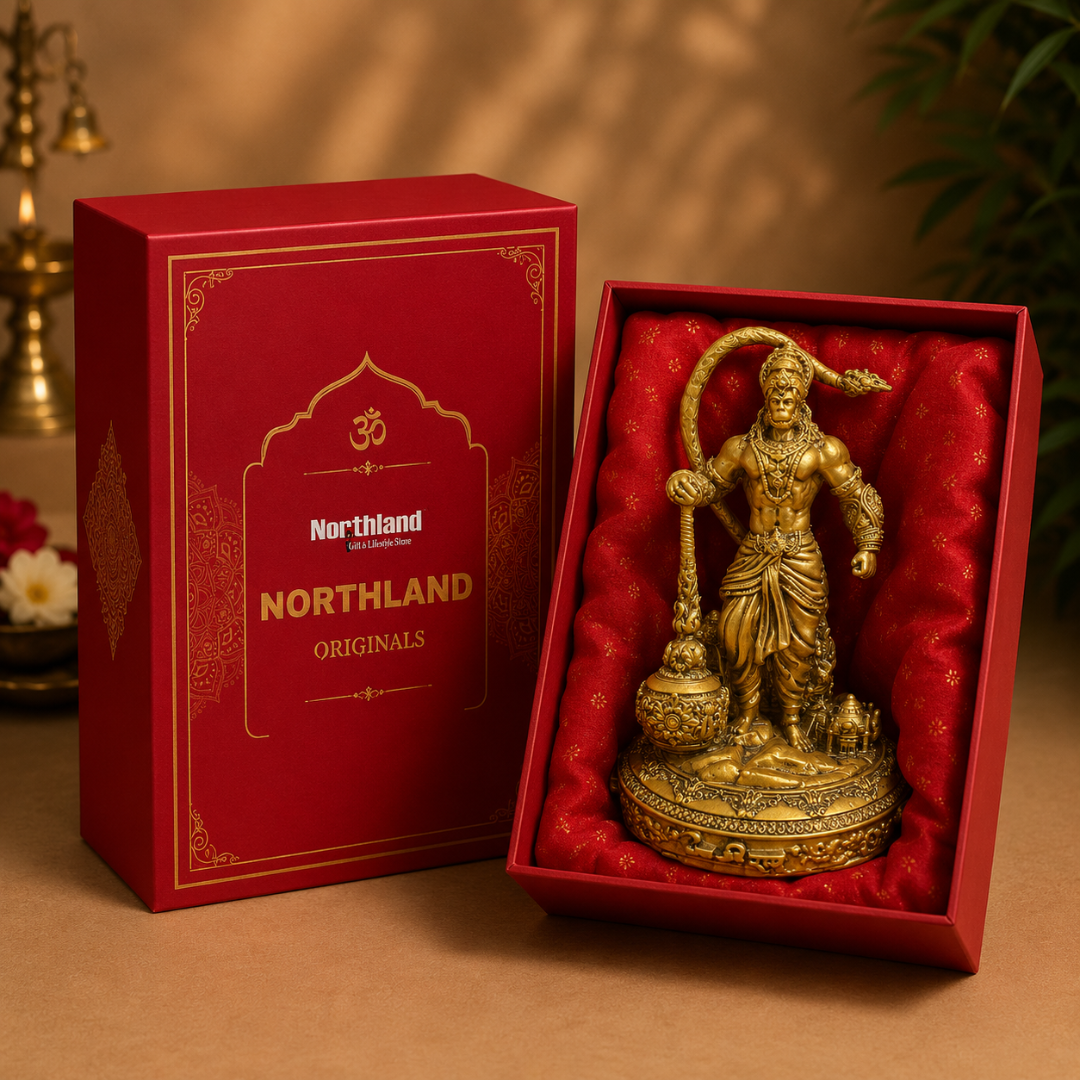 Lord Hanuman Ji Lanka Dahan God Idol in Premium Gift Box (3 x 4.5 Inches, Gold, Resin)