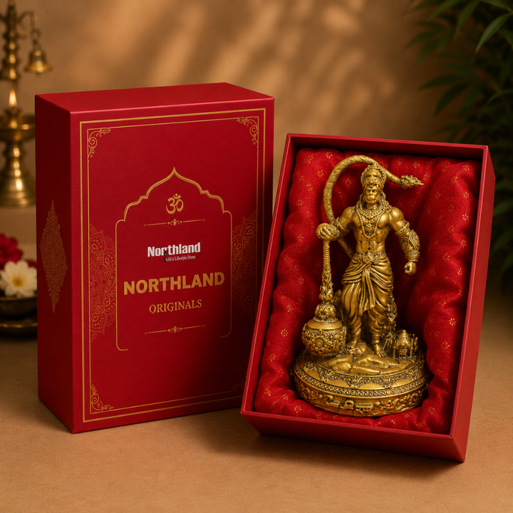 Lord Hanuman Ji Lanka Dahan God Idol in Premium Gift Box (3 x 4.5 Inches, Gold, Resin)