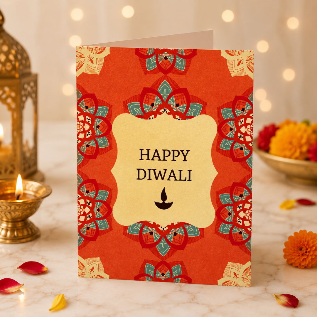 Compact Diwali Gift Combo – Coffee Mug, Diary, Coffee Pen, Candle & Greeting Card in Gift Bag