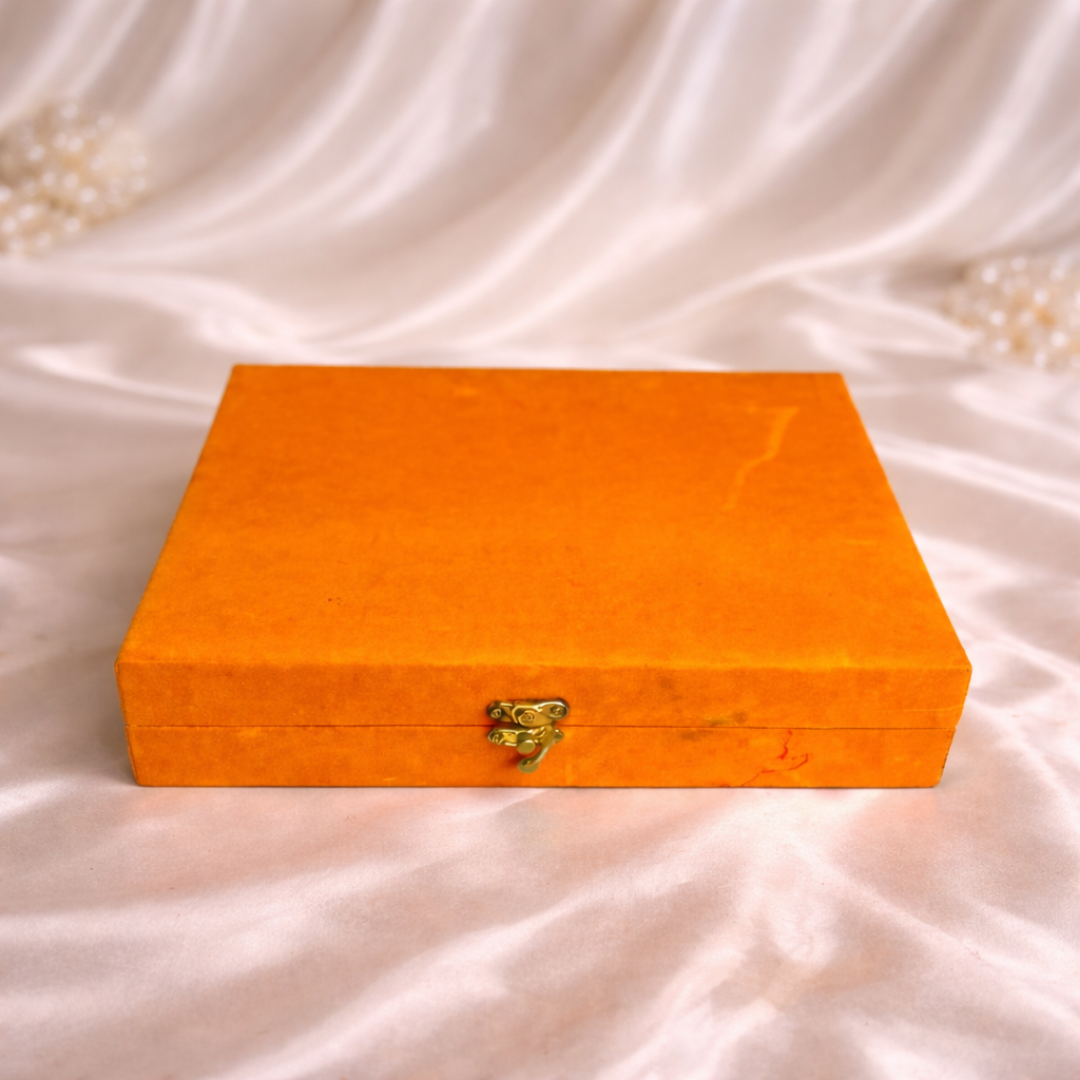 Luxury Ganesha Chalisa Silver Plated Gift Hamper in Velvet Box with Wooden Ganesha Idol, Hanuman Chalisa, Bell & Diya