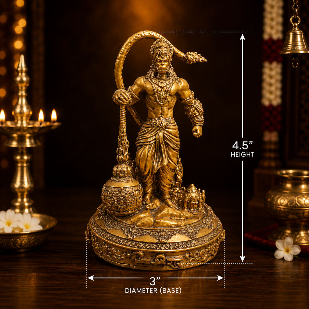 Lord Hanuman Ji Lanka Dahan God Idol in Premium Gift Box (3 x 4.5 Inches, Gold, Resin)