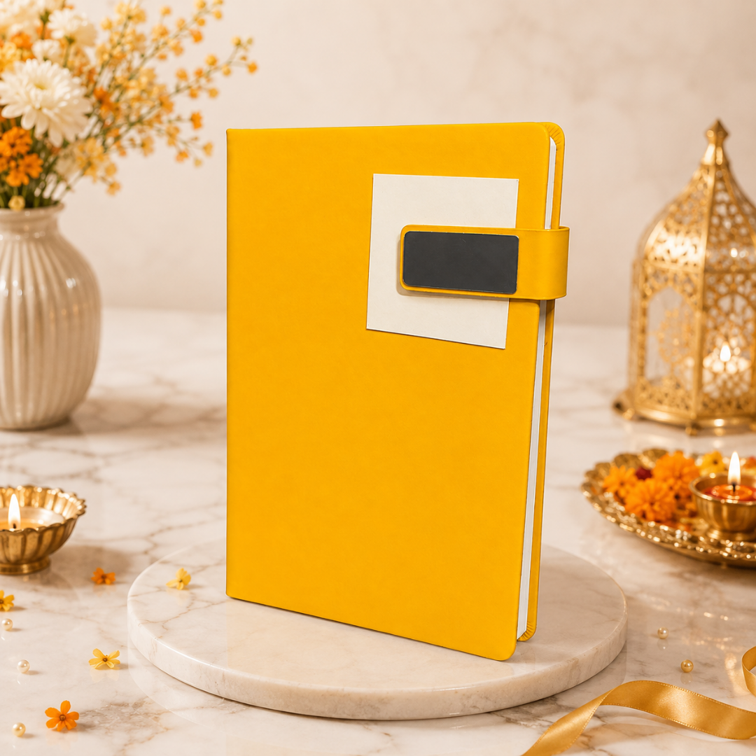 Compact Diwali Gift Combo – Coffee Mug, Diary, Coffee Pen, Candle & Greeting Card in Gift Bag