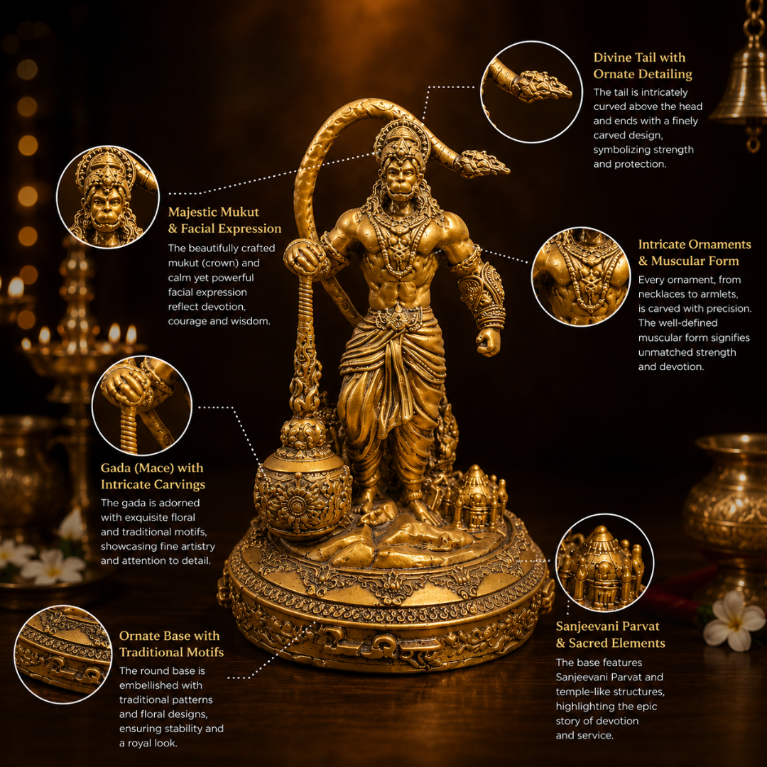 Lord Hanuman Ji Lanka Dahan God Idol in Premium Gift Box (3 x 4.5 Inches, Gold, Resin)