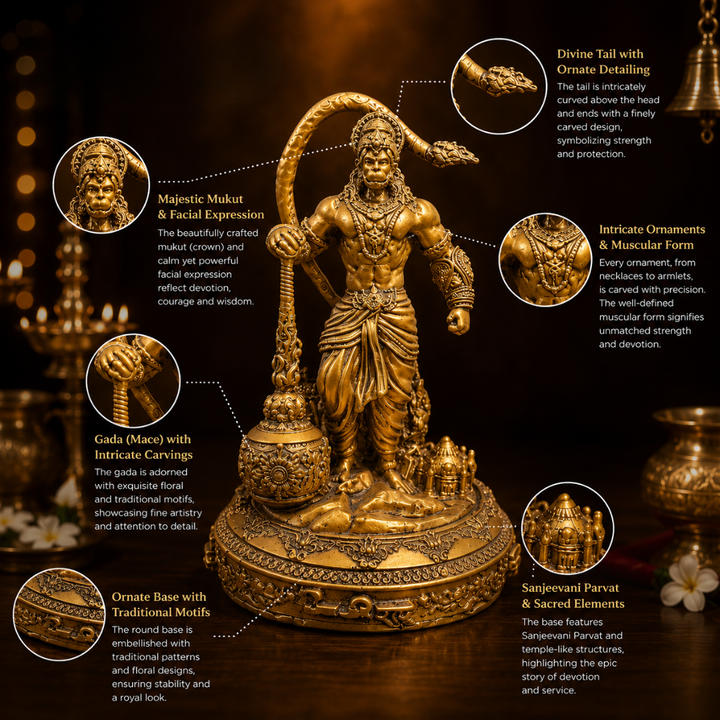 Lord Hanuman Ji Lanka Dahan God Idol in Premium Gift Box (3 x 4.5 Inches, Gold, Resin)