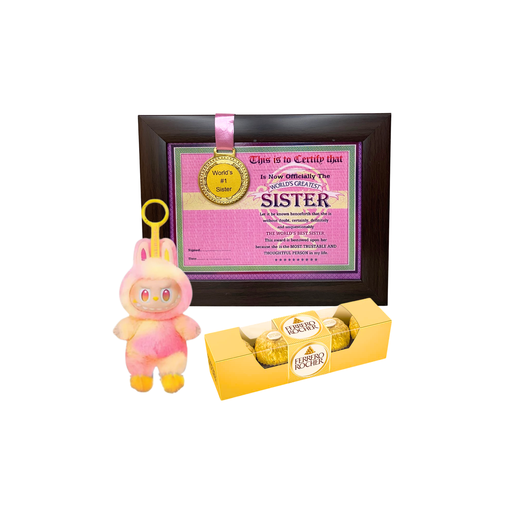 Monster Doll Rakhi Gift Combo with Best Sister Medal Frame, Monster Doll & Chocolate -  Perfect Rakshabandhan Gift for Sister/Bhabhi/Behan