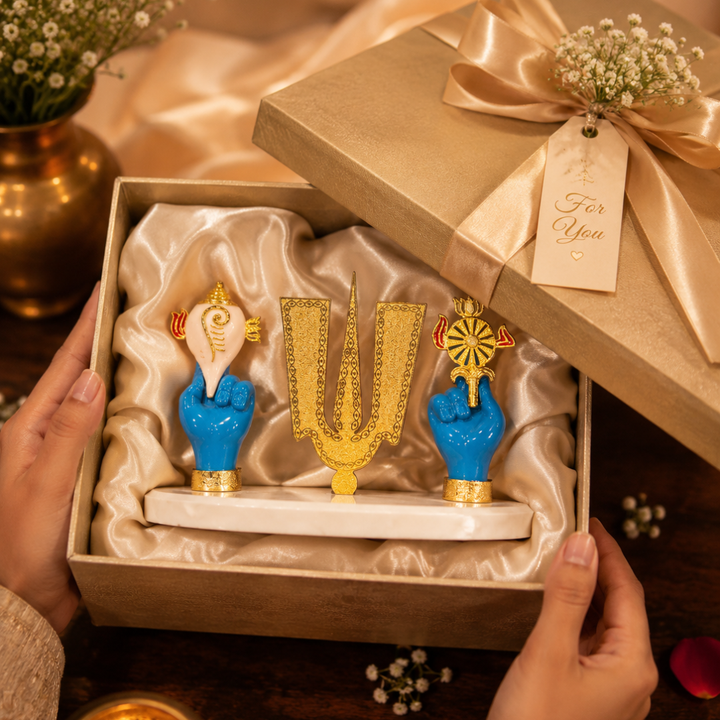 Tirupati Balaji Tilak with Hands of Shankha & Chakra on Stable Stone Base- Perfect for car Dashboard, Festival gifting, Diwali (Blue, Resin, Base- 7 inches, Height- 4 inches )