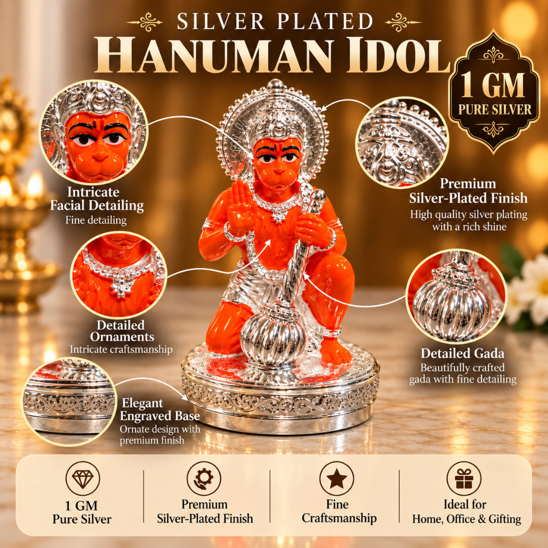 999 Silver Plated Hanuman Ji Idol (3 Inch) in Gift Box