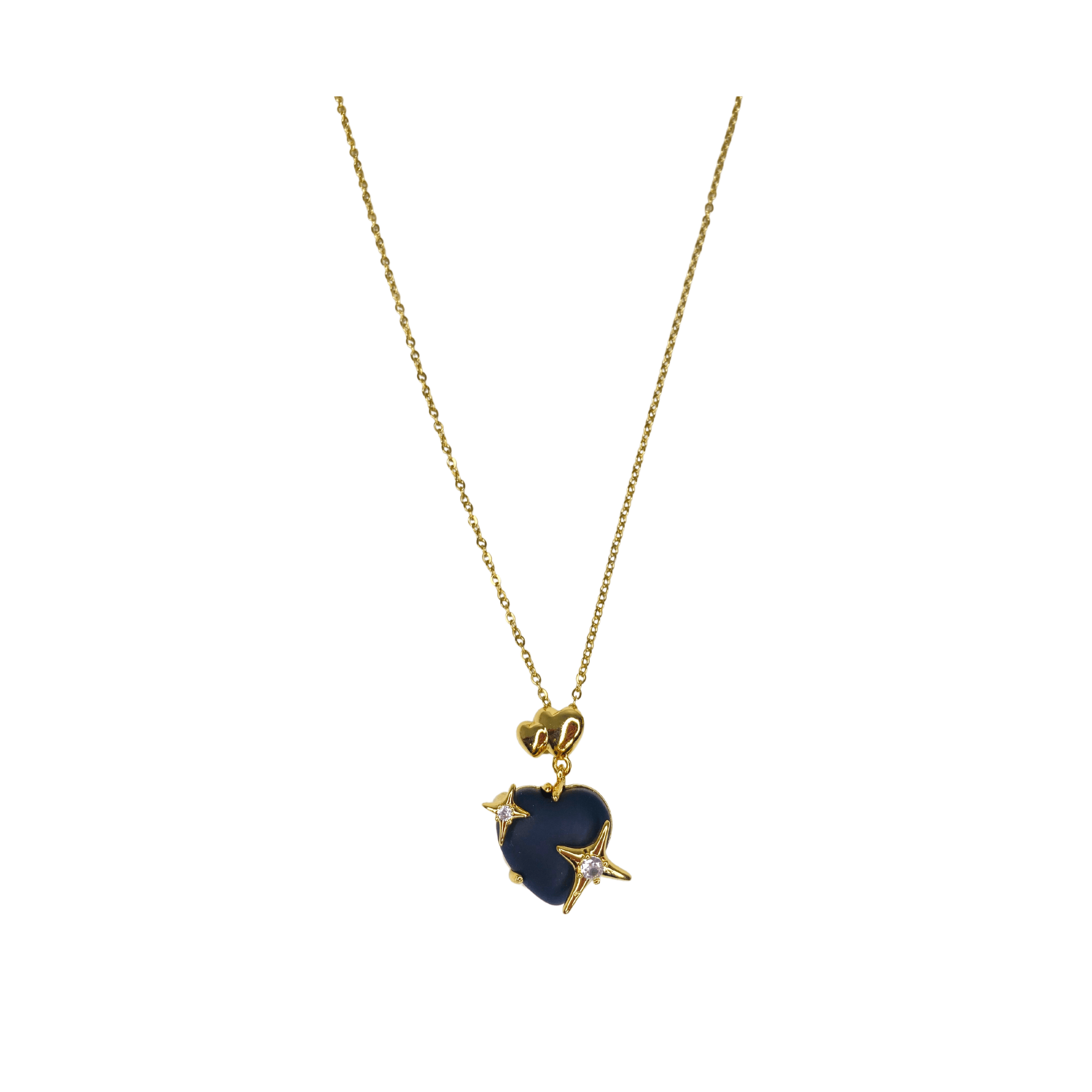 Black Heart Shaped Pendant with Golden Detailing & Golden Anti-Tarnish Chain in a Heart-Shaped Gift Box