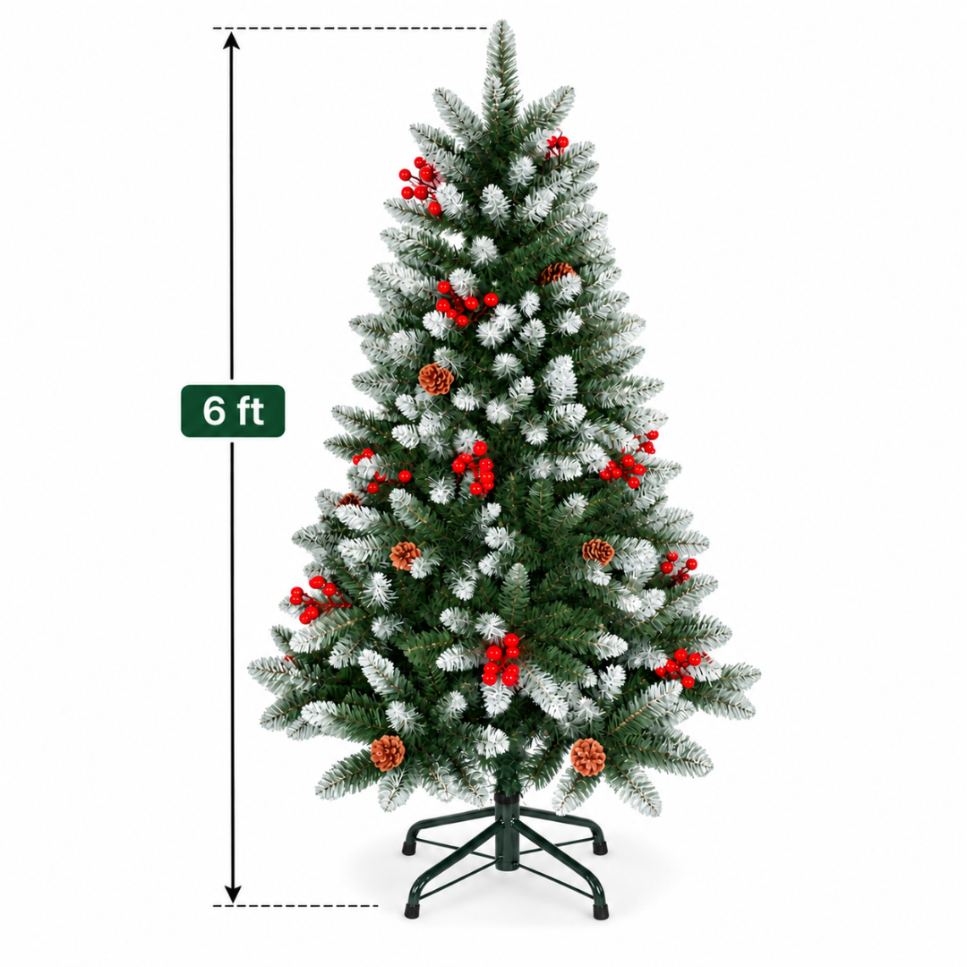 Artificial European Cherry Snow Pine Christmas Tree 6 Feet, Green
