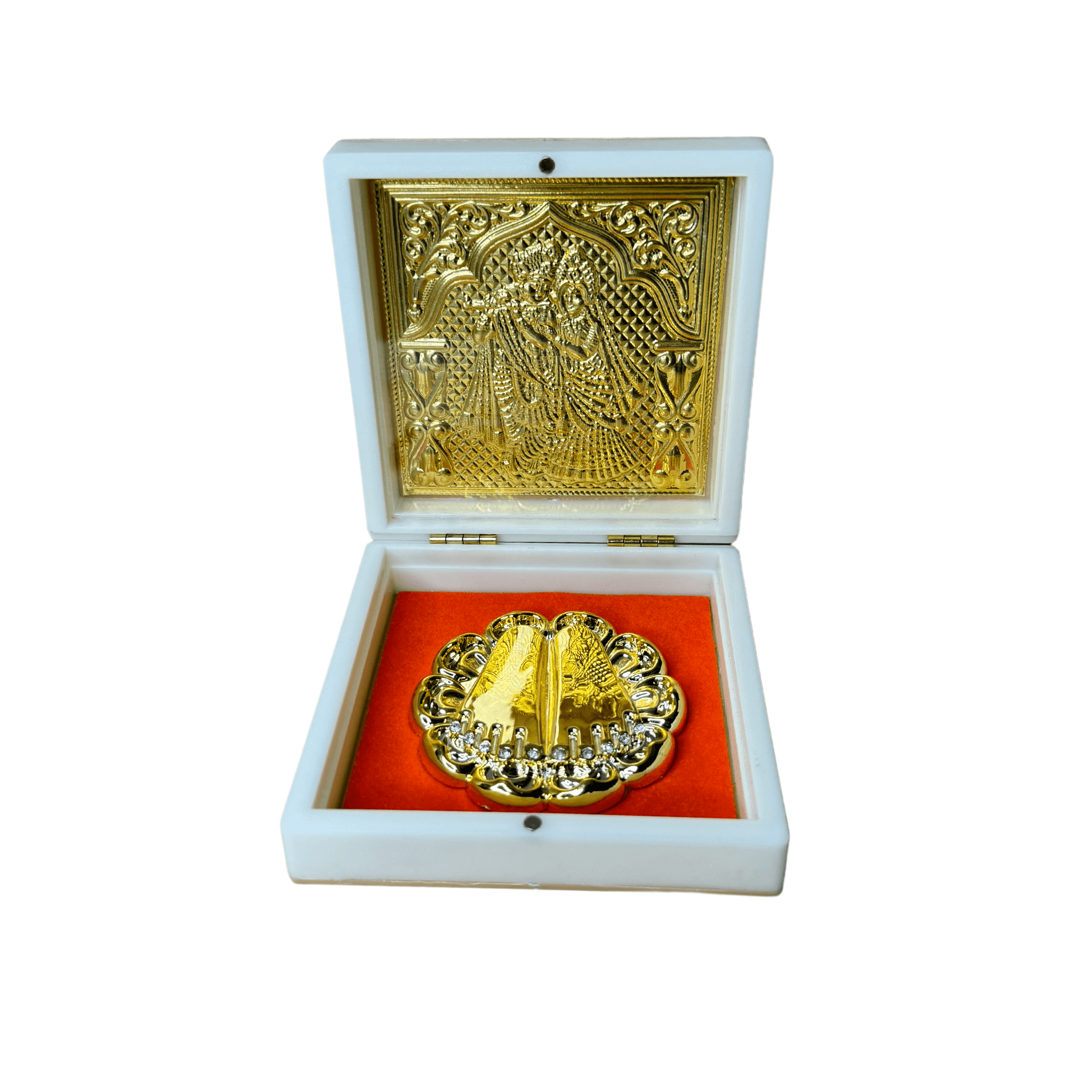 24KT Gold Plated Radha Krishna Idol with Charan Paduka