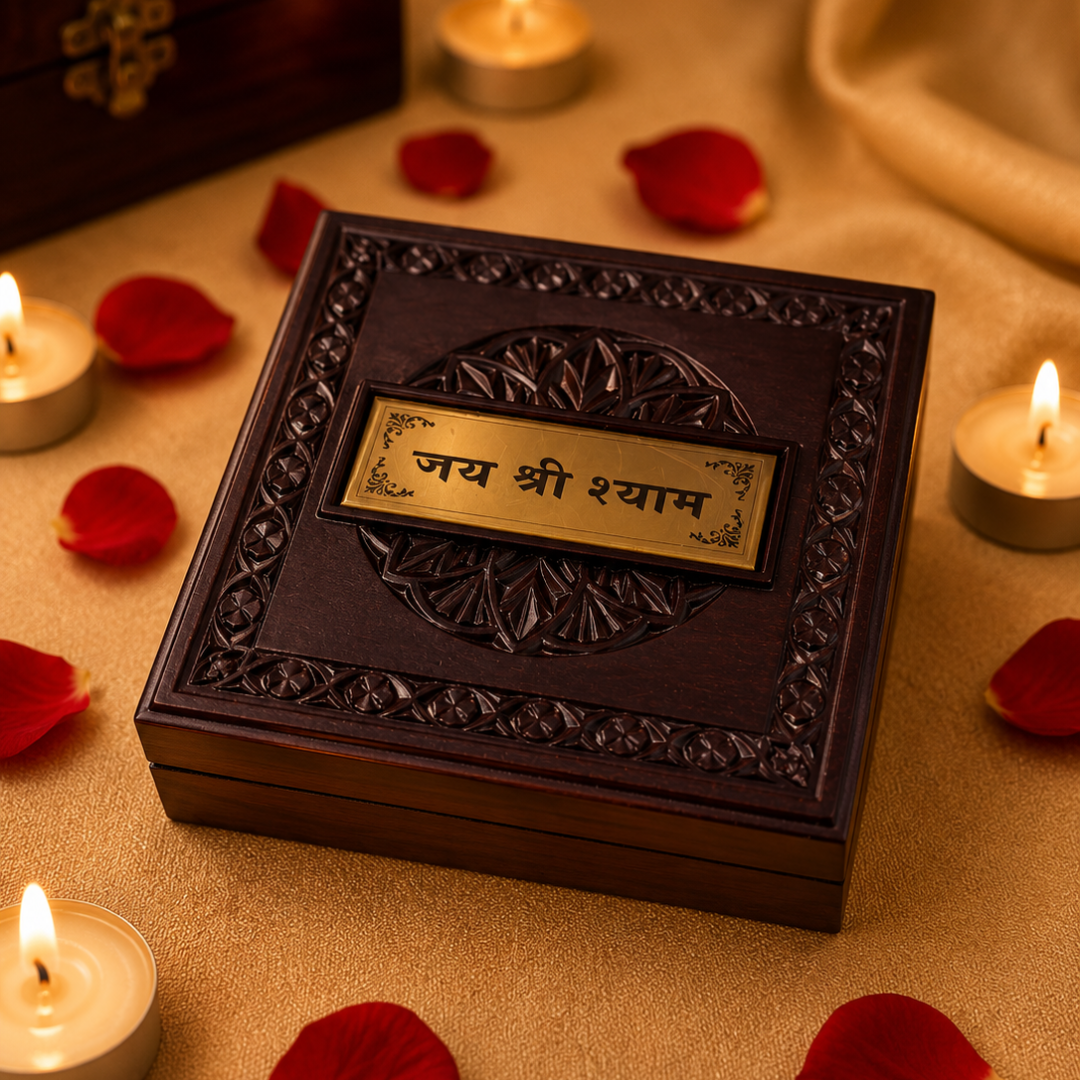24KT Gold Plated Baba Khatu Shyam Idol with Charan Paduka