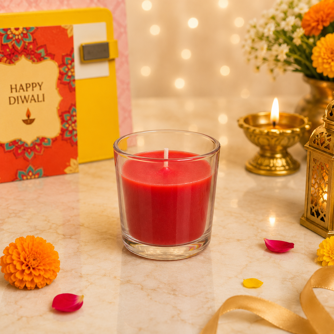 Budget Diwali Gift Combo – Diary, Coffee Pen, Candle & Greeting Card in Gift Bag