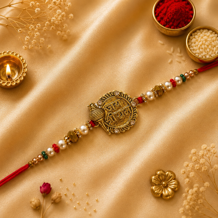 Jai Shree Ram Rakhi and Happy Rakhi Greeting Card for Brother - Rakhi Gift for Brother Bro Bhaiya Bhai