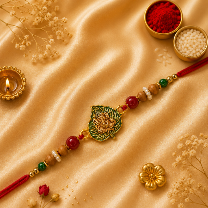 Ganesha Rakhi and Greeting Card - Rakhi Gift for Brother Bro Bhai Bhaiya Men