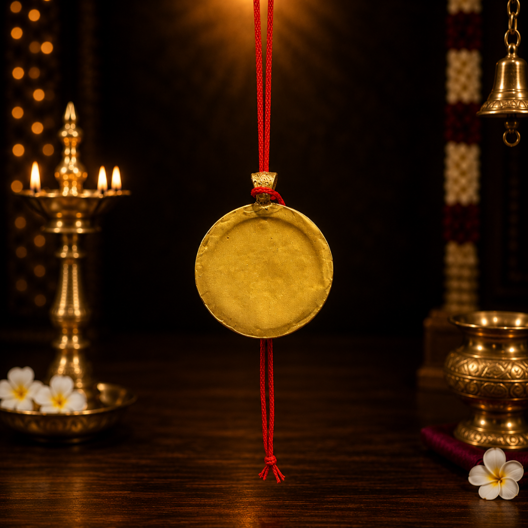 Radha Krishna Car Hanging with Red Thread (2.5 Inches, Gold, Resin)