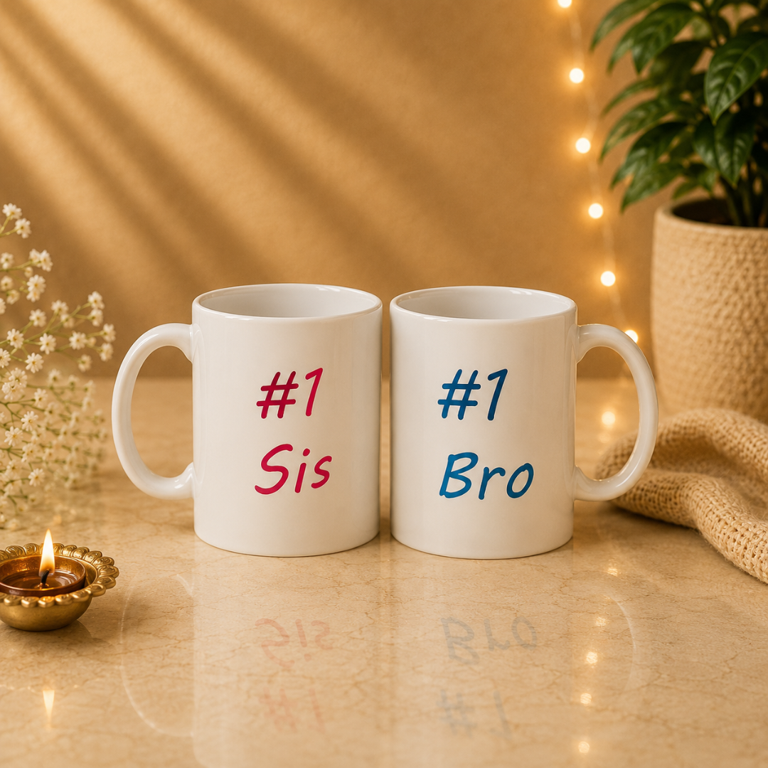 #1 Sis and #1 Bro Printed Ceramic Coffee Mug/Tea Mug (350ML) Gift for Rakshabandhan