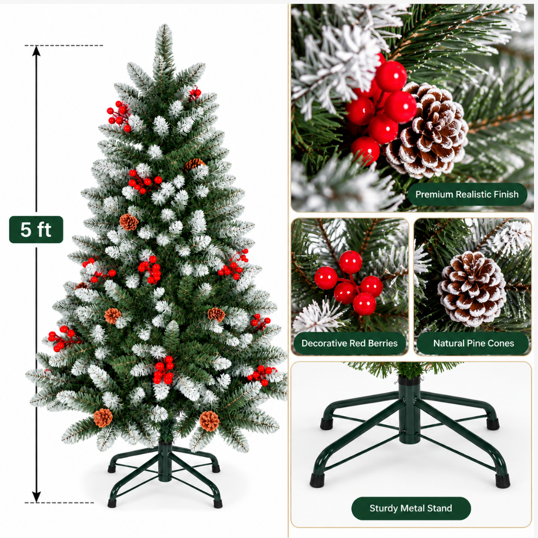 Artificial European Cherry Snow Pine Christmas Tree 5 Feet