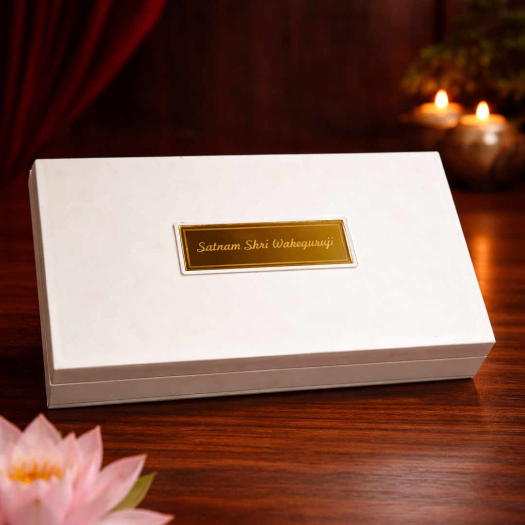 Gold Plated Ek Omkar Satnam Waheguru Golden Temple Figurine Spiritual Sikhism Gift with Chandan Fragrance, Khanda Sahib