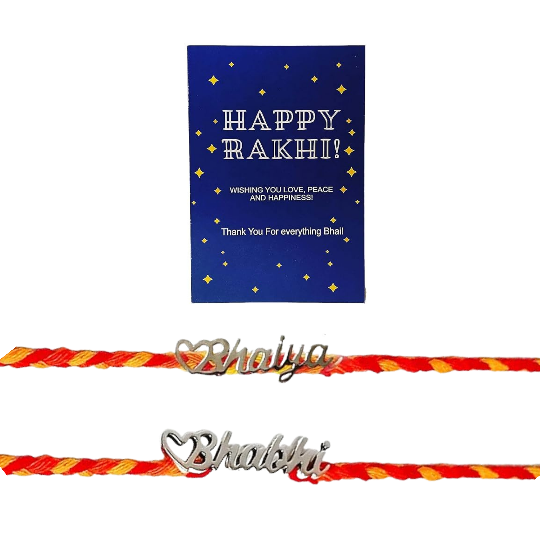Bhaiya Bhabhi Rakhi Set - Happy Rakhi Greeting Card with Silver Rakhi for Bhaiya and Bhabhi