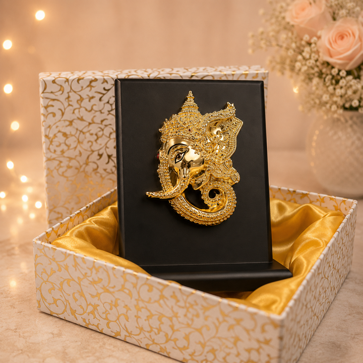 24k Gold Plated Ganesh Ji Idol in Gift Box (5 x 6 Inches)