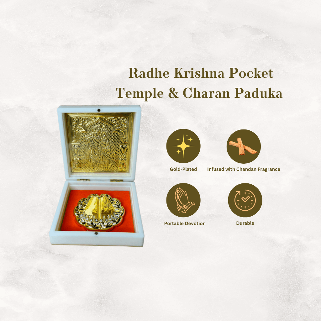 24KT Gold Plated Radha Krishna Idol with Charan Paduka