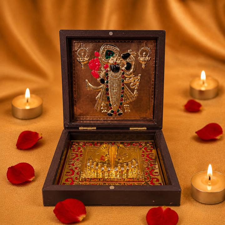 24KT Gold Plated Lord Krishna Idol with Charan Paduka
