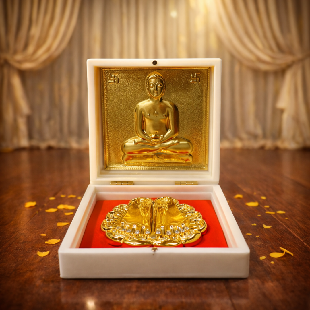 24KT Gold Plated Mahavir Swami Idol with Charan