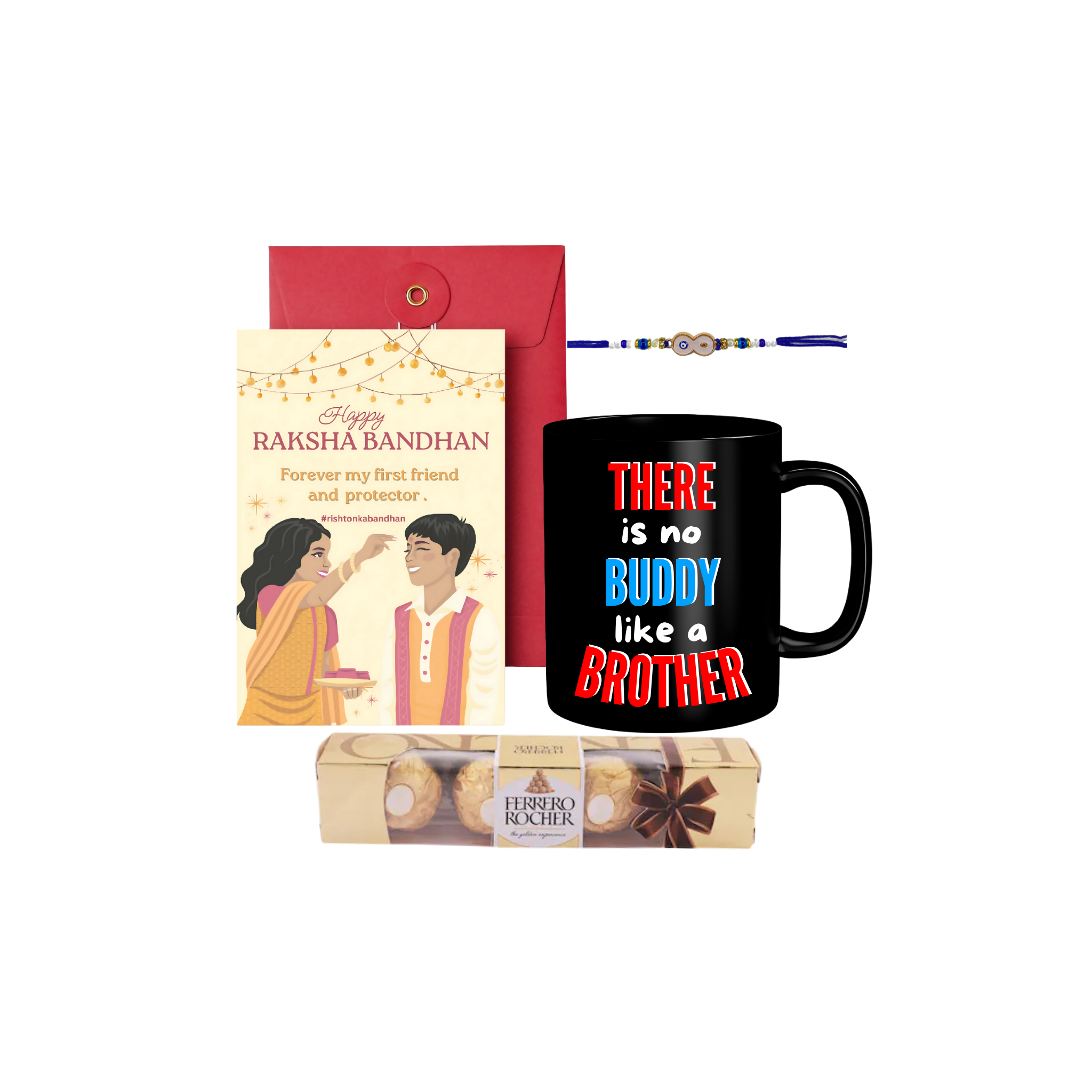 Evil Eye Gift Combo Set for Brother with Evil Eye Rakhi, Rakshabandhan Greeting Card, Coffee Mug Raksha Bandan Gifts Combo