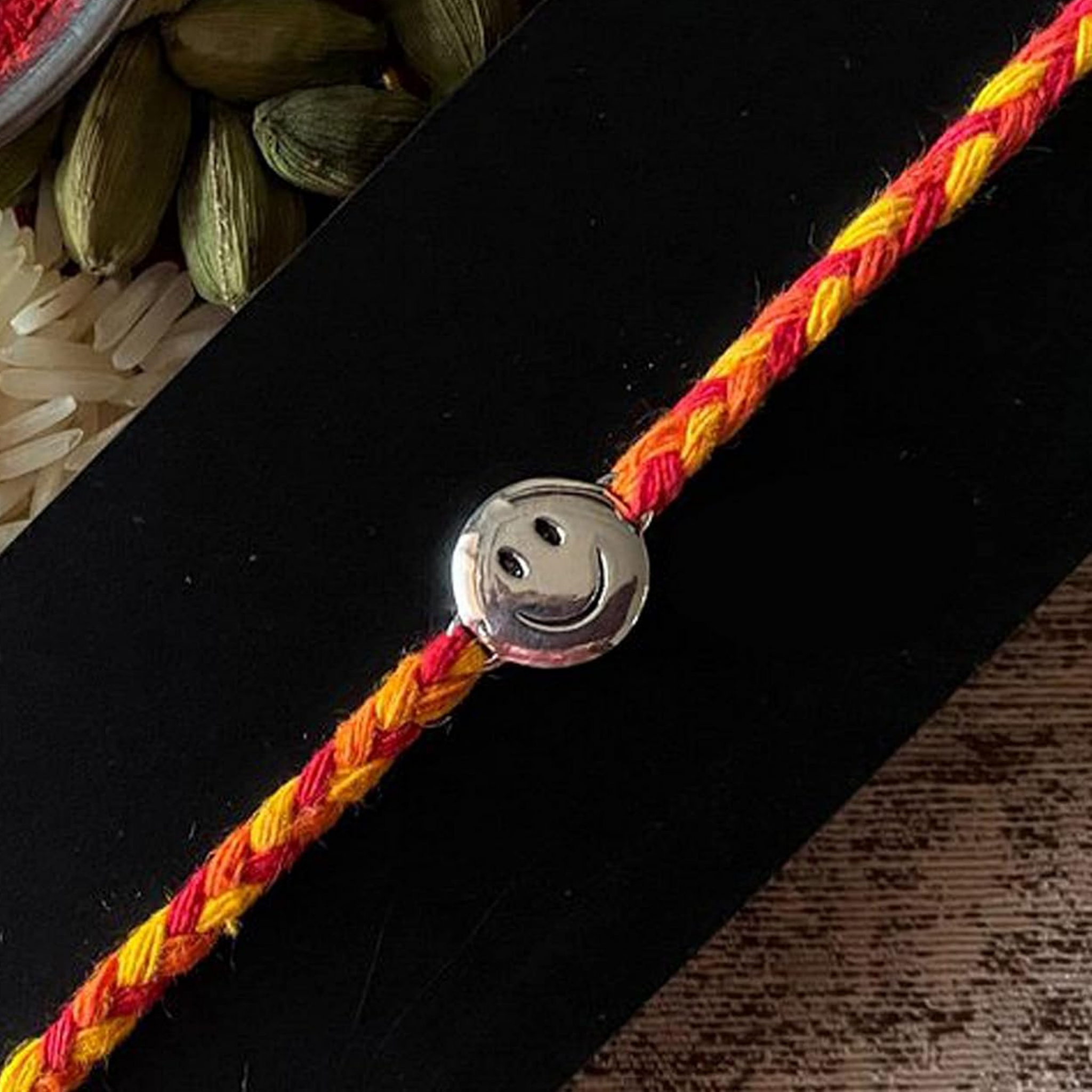 Greeting Card for Rakhi with Smiley Emoji Silver Rakhi for Brother