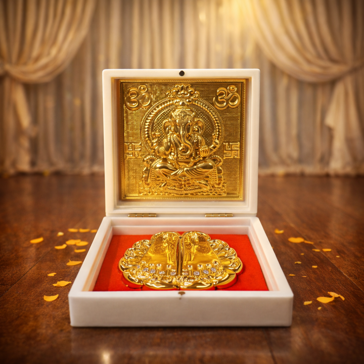 24KT Gold Plated Shree Ganesha Idol with Charan Paduka