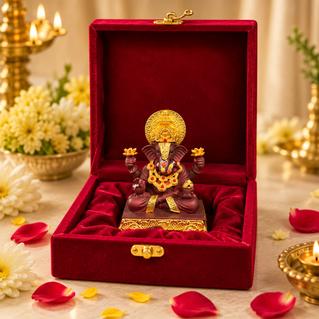 Gold Plated Ganesha Idol (3 Inch) in Premium Velvet Gift Box
