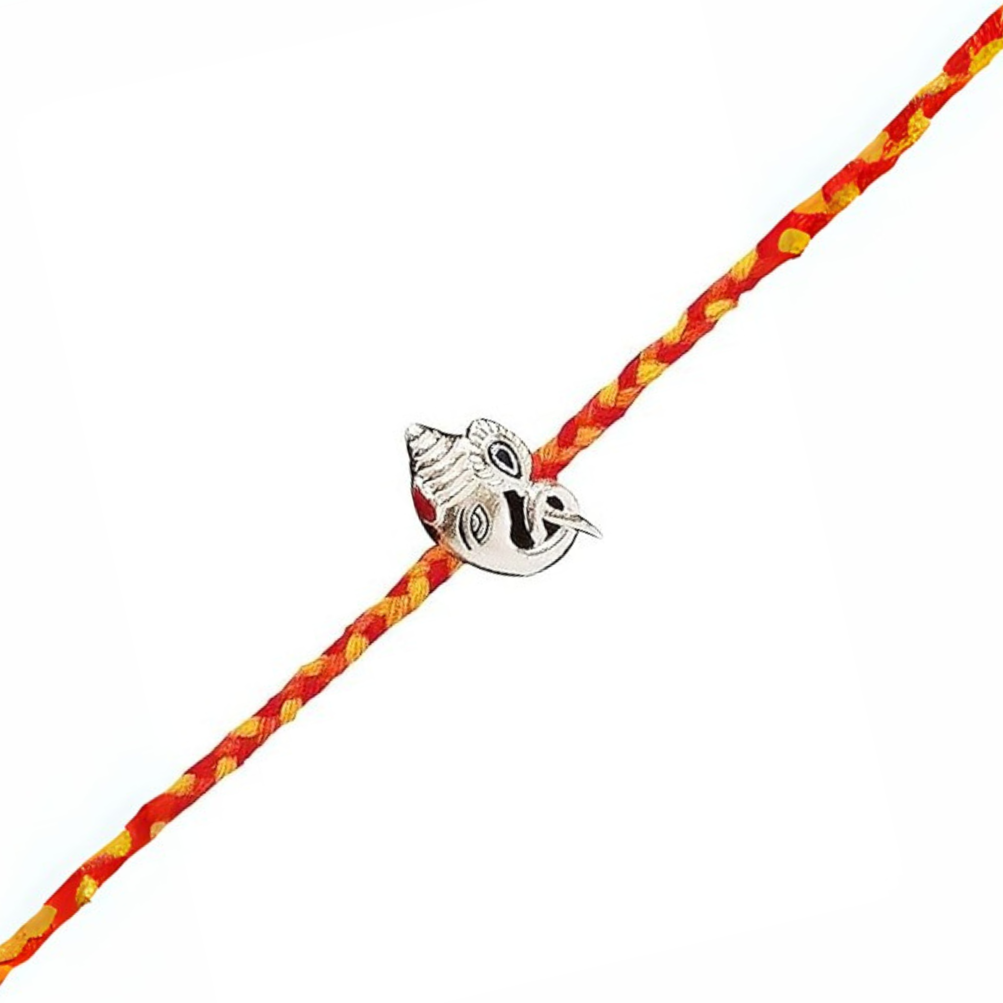 Ganesha Silver Rakhi with Roli Chawal and Greeting Card For Brother Bro Bhaiya Bhai Rakhi Gift