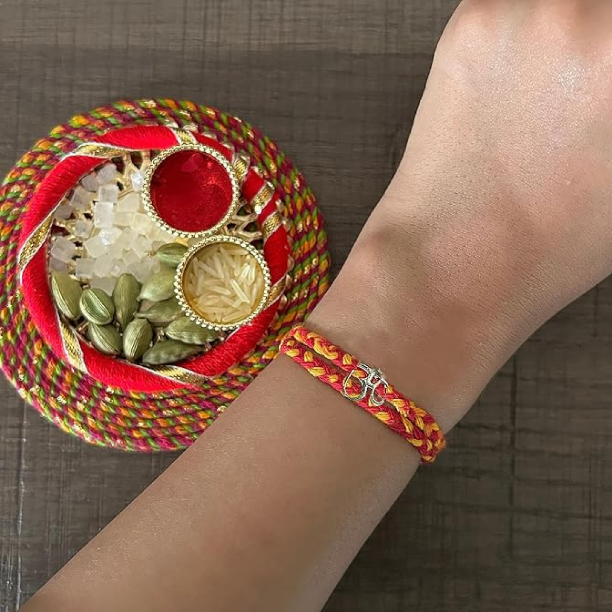 Happy Rakhi Greeting Card with Om Silver Rakhi for Brother