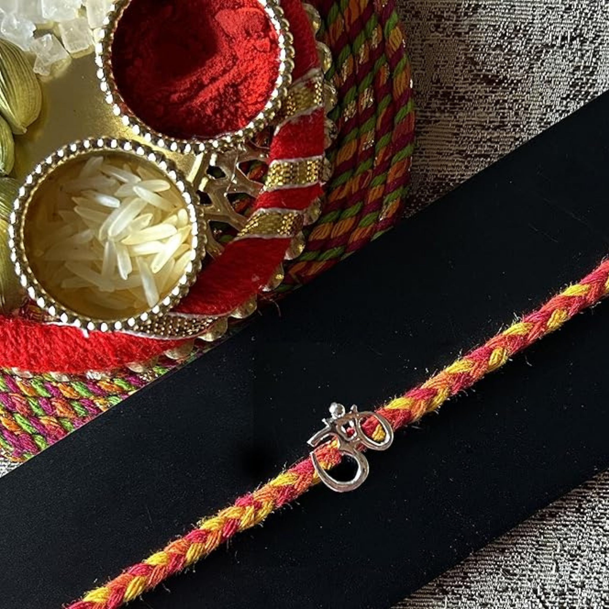 Happy Rakhi Greeting Card with Om Silver Rakhi for Brother