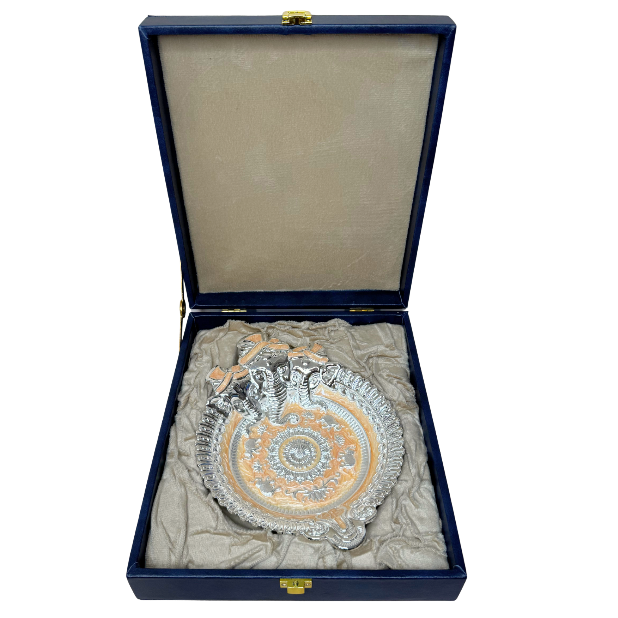 Silver Plated Ganesha Tray with Premium Box Packaging