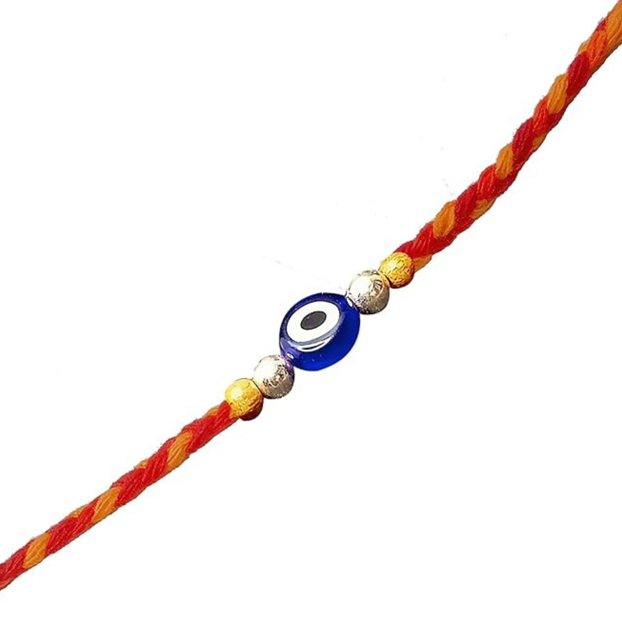 Evil Eye Silver Rakhi with Roli Chawal and Greeting Card for Brother