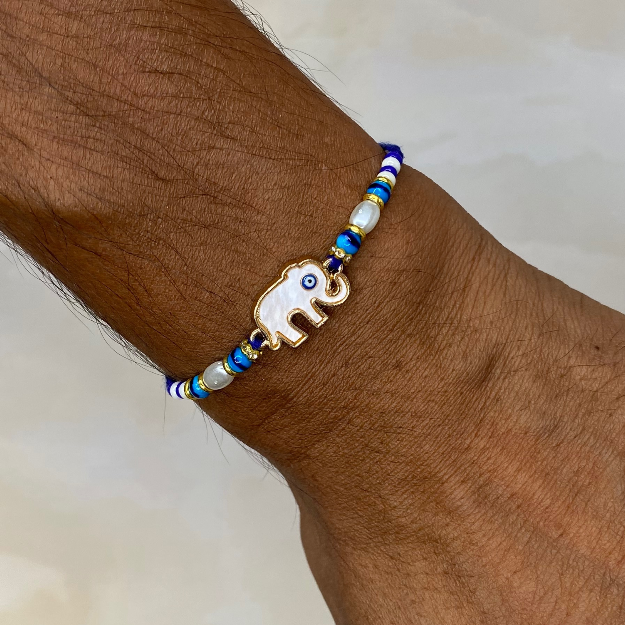 Evil Eye Elephant Rakhi with Rakhi Greeting Crad for Brother Bro Bhaiya Bhai